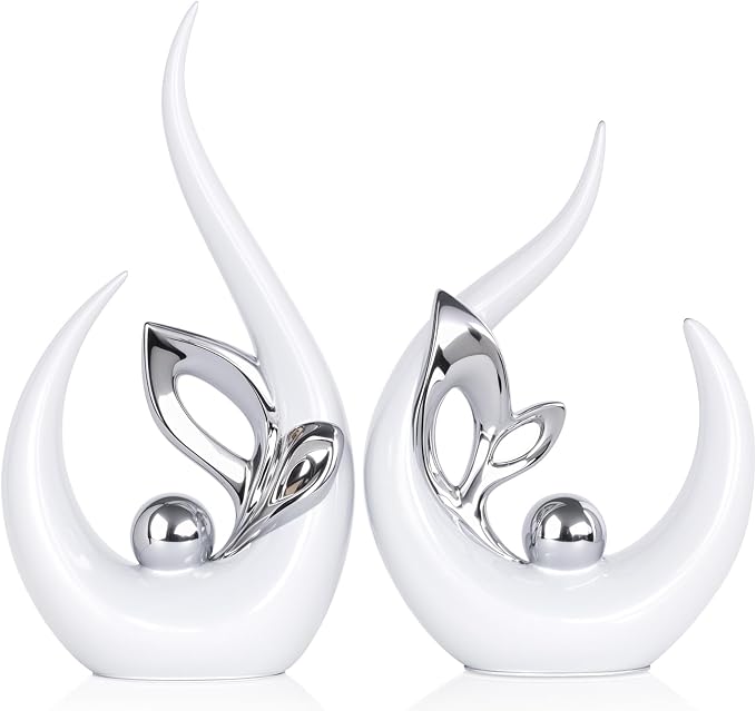 Silver Home Decor Accent,Abstract Ceramic Statue and Sculptures for Living Room,Mid Century Modern Decor for Desktop Bookshelf tv Stand Fireplace Coffee Table Centerpieces Decorations