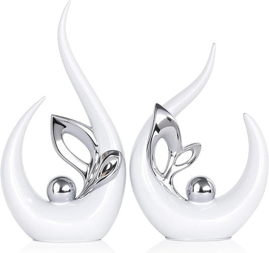 Silver Home Decor Accent,Abstract Ceramic Statue and Sculptures for Living Room,Mid Century Modern Decor for Desktop Bookshelf tv Stand Fireplace Coffee Table Centerpieces Decorations