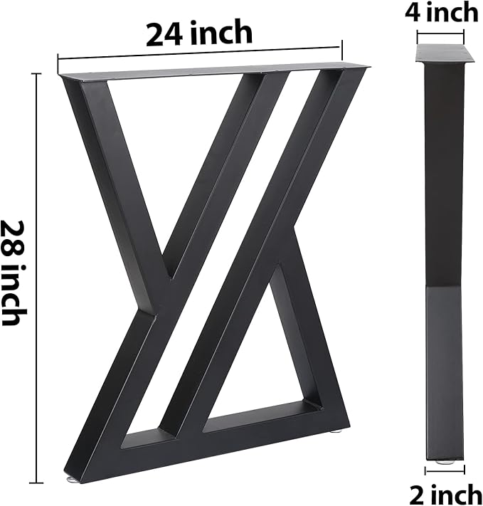 Table Legs Metal 2 PCS, Black Steel Table Legs 28" H x 24" W, Heavy Duty and Stable for DIY Tables, Desks, and Bench