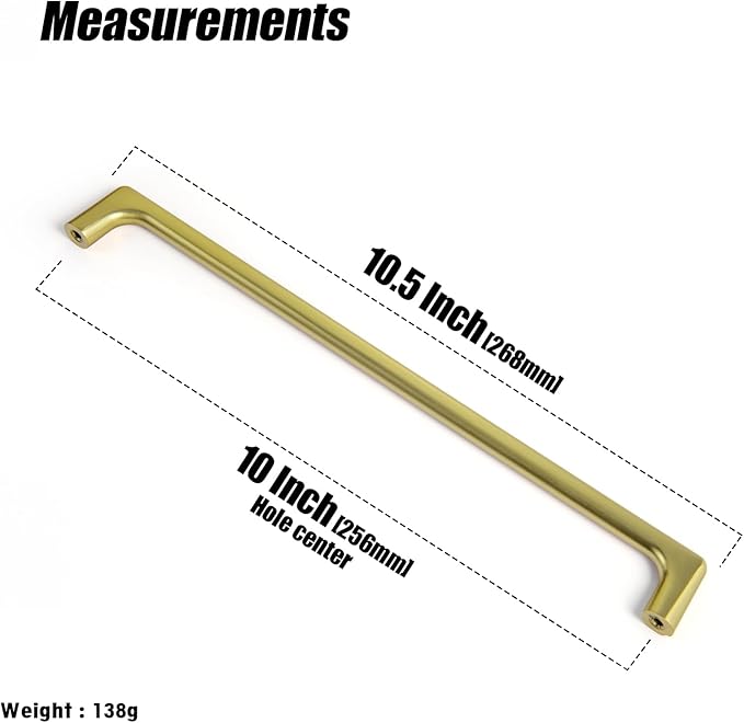 Goo-Ki Brushed Gold Cabinet Pulls with 10''(256mm) Hole Centers, Modern Style Zinc Alloy Cabinet Handles for Dresser,Wardrobe,Cupboard- 2 Pack