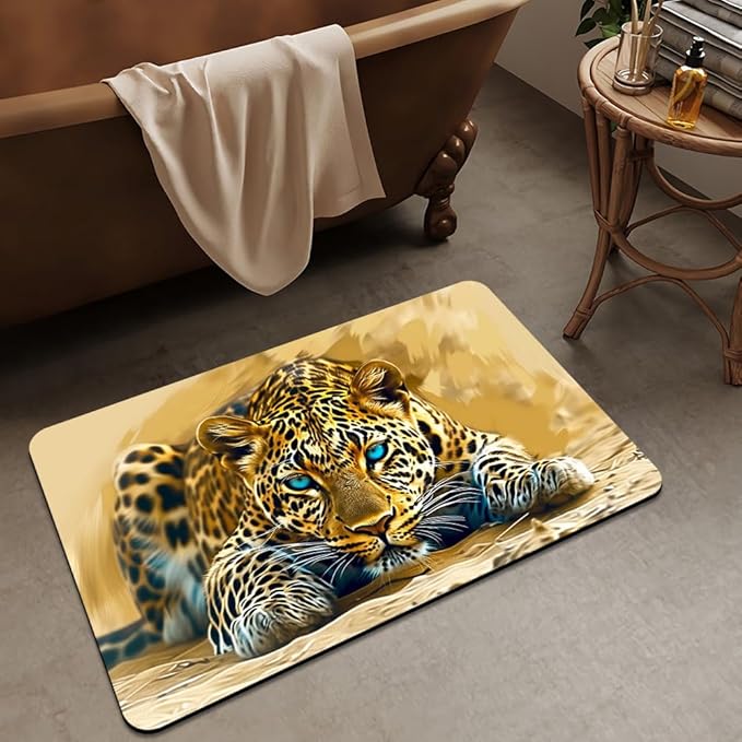 Bath Mat Rug,Beautiful Leopard Non Slip Quick Dry Super Absorbent Thin Bathroom Rugs Fit Under Door-Easy to Clean Bathroom Floor Mats-Shower Rug for Shower Sink Bathtub(17" x 27.5"in)