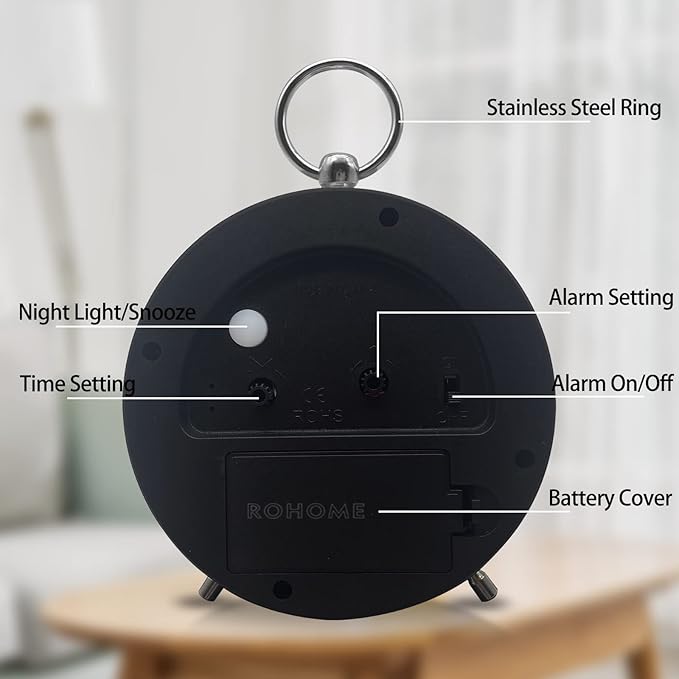 Small Alarm Clock, Silent Non Ticking Quartz Movement, Hanging Modern Metal Design, Battery Operated with Night Light, for Bedroom, Bedside, Desk, Living Room, Office, Shelf, Nightstand (Grass Green)