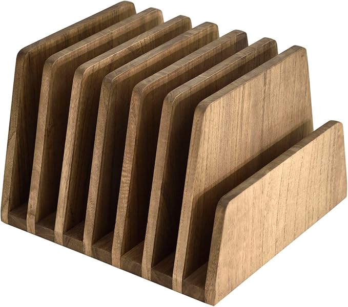 KIRIGEN Wooden Desk Mail Organizer, 7-Slot File Holder and Letter Sorter Wood Document Hlder for Mail, Folders, Bills, Papers, Home Office, Classroom, Countertop, No Assembly Brown 7KWJJ-DBR