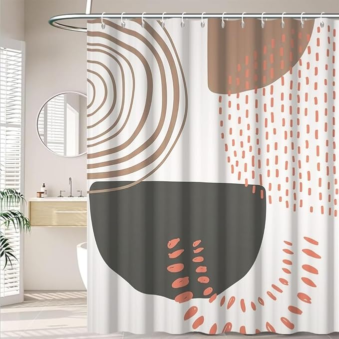69x70 Inch Modern Boho Shower Curtain for Bathroom Abstract Minimalist Bathroom Set Decor Geometric Stripes Spots Chic Aesthetic Bathtub Curtains Washable Waterproof Polyester Fabric with Hooks