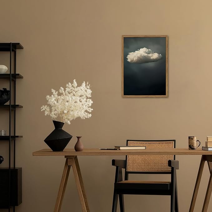 Dark Moody Cloud Wall Art Vintage Sky White Cloud Wall Decor Picture, Maximalist Canvas Print painting Cloudscape Abstract Artwork for Living Room Bedroom 16x24 inch Wood Framed