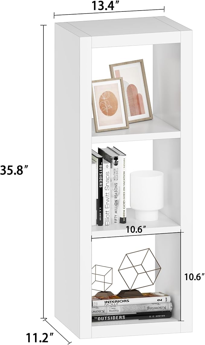 furtble 3 Cube Storage Organizer Shelf, 2-Pack White Cube Bookcase, Morden Bookshelf for Bedroom, Living Room, Closet, Office, 11.2" D x 13.38" W x 35.82" H