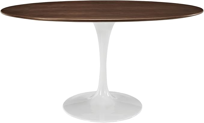 Modway Lippa 60" Mid-Century Modern Dining Table with Oval Top in Walnut