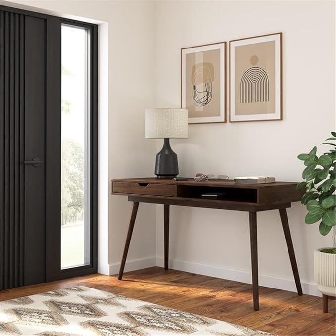 Bush Home Nora 54W Writing Desk in Dark Walnut | Large Computer Table with Storage for Home Office, Study Room, or Entryway