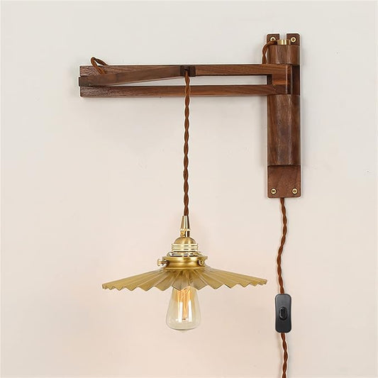 Classic Retro Walnut Lamp, Ceramic/Glass/Bronze Lampshade, Long Arm Swing Arm Folding Adjustable Wooden Light, Indoor Lighting, Sconce, Decoration,C