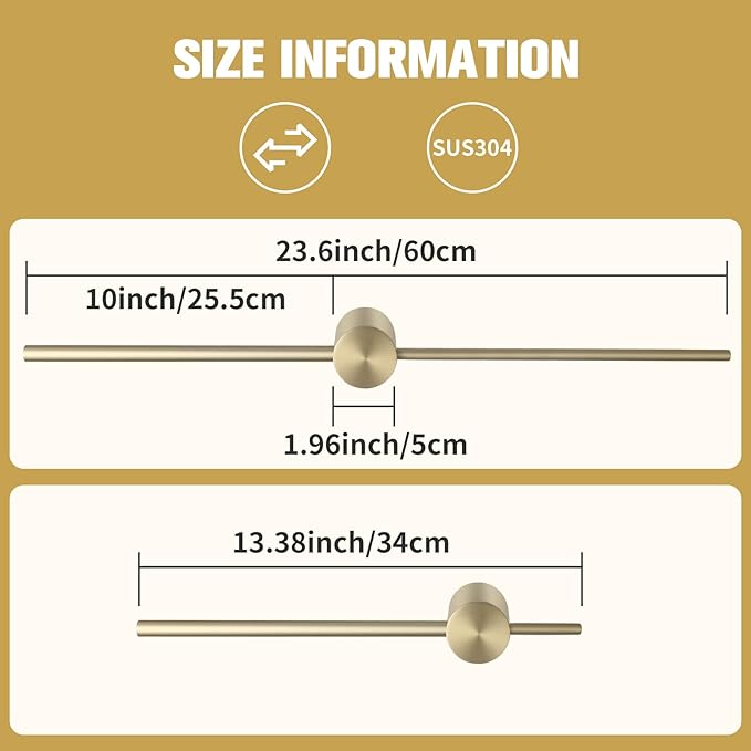 Adjustable Bath Towel Bar Single Bars Towel Rack Rod Wall Mounted SUS304 Stainless Steel Bathroom Towel Holder Toilet Kitchen Towel Shelf Single Layer Modern (Brushed Gold(600mm))