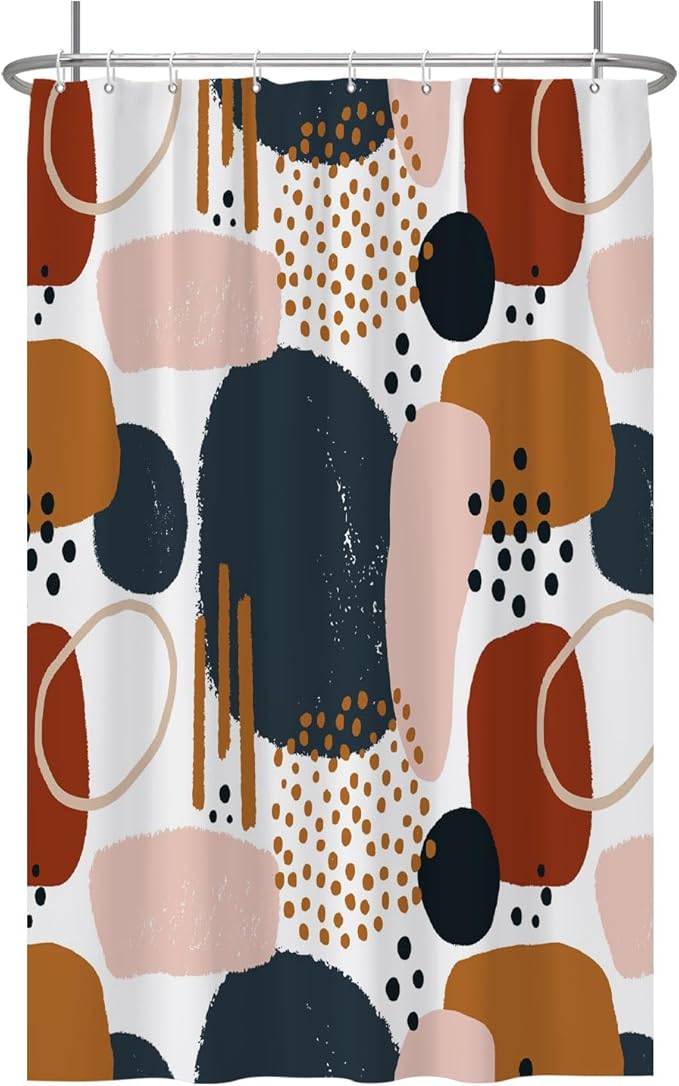 Baocicoo Abstract Shower Curtain Grey and Brown Blocks Black Dots Aesthetic Minimalist Shower Curtains for Bathroom Hostel Hotel Durable Fabric Waterproof Curtain for Bathroom with Hooks 48x72Inches