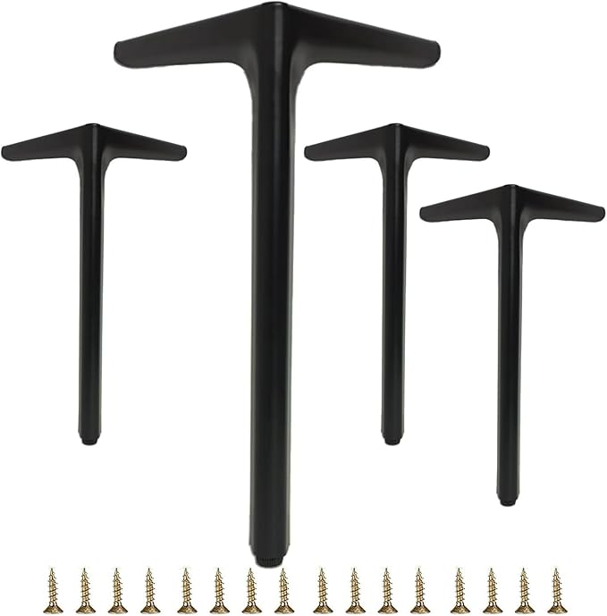 11 3/4 inch/30cm Matte Black Metal Furniture Legs Set of 4, DIY Replacement Furniture Feets with Level Feet for Cabinet, Sofa, Dresser
