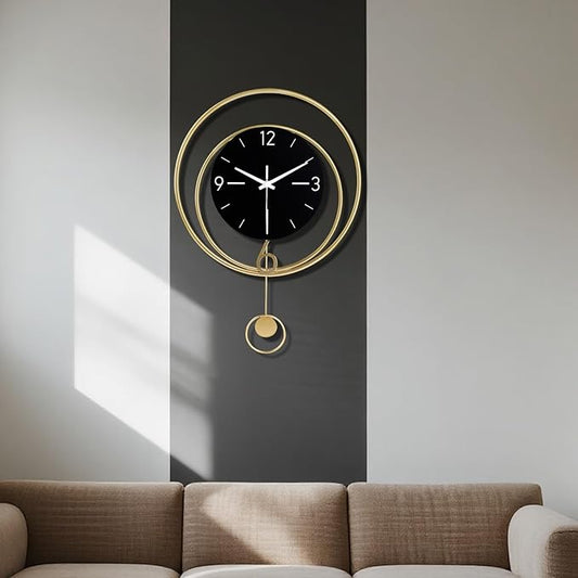 Decorative Wall Clock, Silent Non-Ticking Quality Quartz Battery Operated with Pendulum, Large Wall Clock for Living Room Kitchen Home Bathroom Bedroom Wall Decor, 13x17Inch(Black)