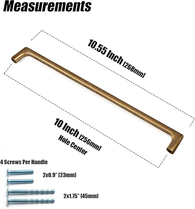 Goo-Ki Antique Brass Cabinet Pulls with 10''(256mm) Hole Centers, Retro Style Zinc Alloy Cabinet Handles for Dresser,Wardrobe,Cupboard- 2 Pack