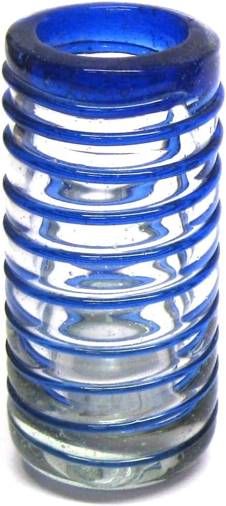 Cobalt Blue Spiral 2 oz Tequila Shot Glasses (set of 6), Recycled Glass, Lead-free, Toxin-Free (Shot)