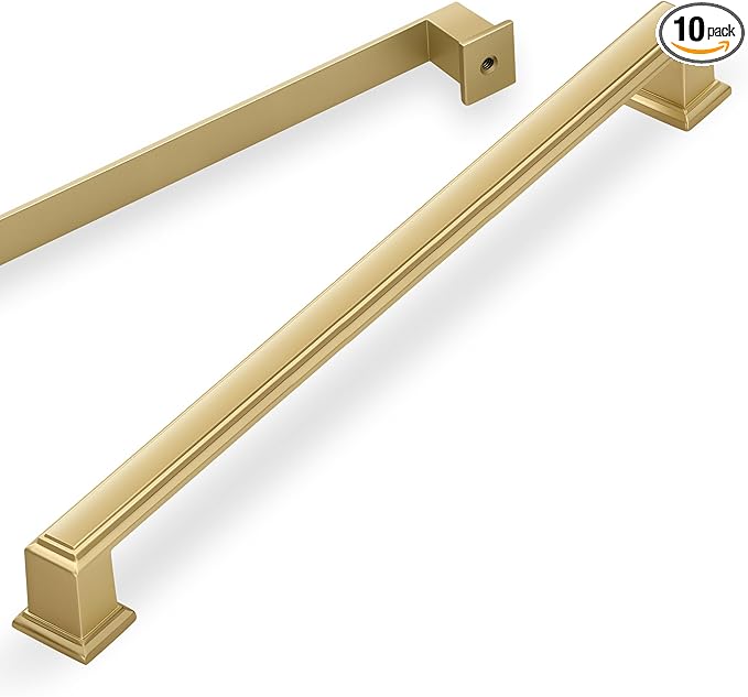 Lardmon 10 Pack 12.6 Inch(320mm) Hole Center Brushed Gold Modern Cabinet Pulls Kitchen Cabinet Handles Kitchen Cabinet Hardware Timeless Drawer Pulls for Dresser Cupboard Wardrobe, B-Gold(12.6x10)