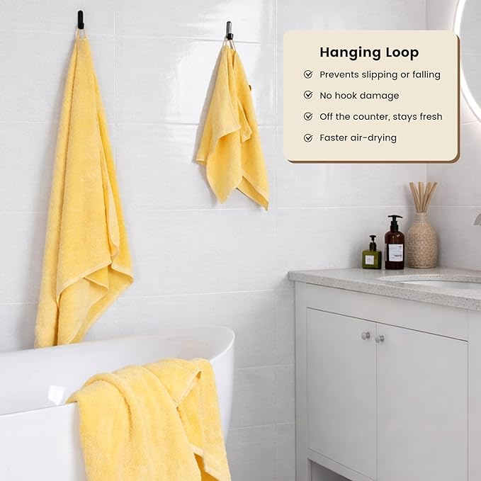 SEMAXE 4-Pack Luxury Bath Towels for Bathroom, 100% Cotton, Soft, Absorbent, and Quick-Drying, 55"x27", Yellow, Perfect for Hotels, Gyms, and Spas