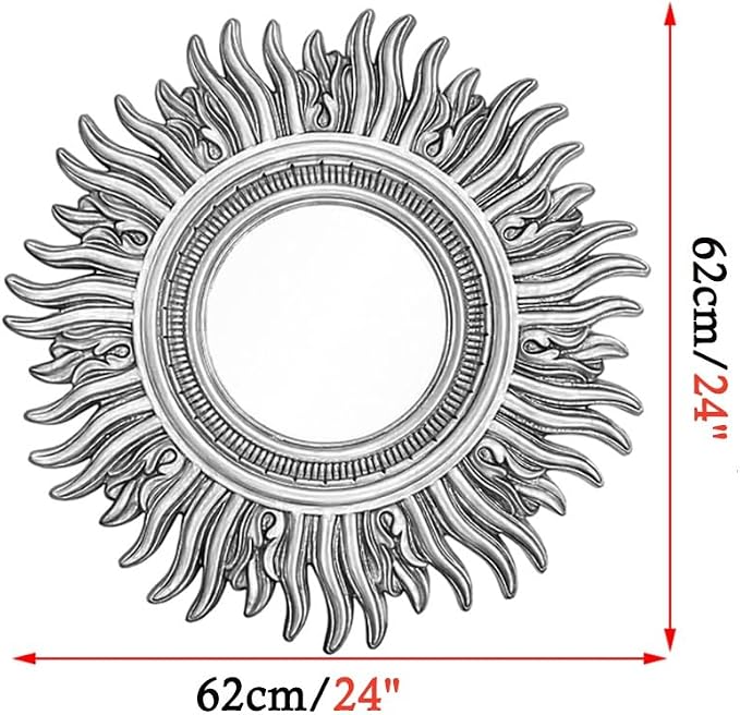 Round Sunburst Decorative Mirror, Wall-Mounted Vintage Entryway Mirror, Living Room Hanging Mirror, Bathroom Makeup Mirror (Color : 62cm/24, Size : Antique Gold)
