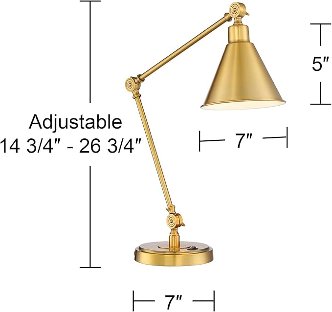 360 Lighting Wray 26 3/4" High Modern Desk Lamp with USB Charging Ports A+C Warm Brass Gold Metal Adjustable Arm Head for Bedroom Living Room House Bedside Home Office Reading Family