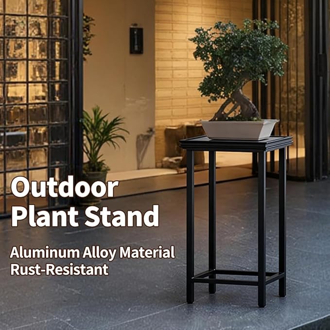 Tall Plant Stand Indoor, Modern Black Aluminum Alloy Plant Shelf, Corner Flower Pot Holder Organizer for Living Room, Balcony, Patio, Garden (L15.8 x W15.8 x H19.7 inch)