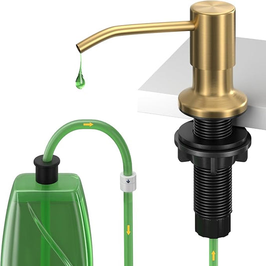 Kitchen Sink Soap Dispenser, Built in SoapDispenser, 47" Extension Tube kit, Counter Lotion Dispenser Pump, No Need More Refills (Gold)