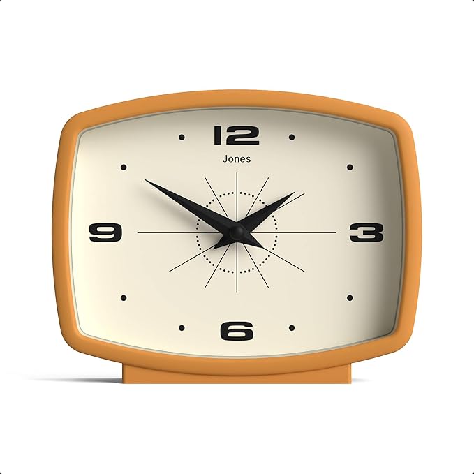 JONES CLOCKS® Film Desk Clock | Retro Rectangular Design | Mustard Yellow | Retro Design, Blending mid-Century Style with a Punchy Modern Finish for Shelf, Table, Mantel or Bedside