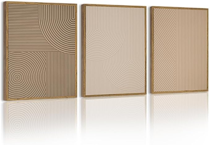 PHOPAGO Minimalist Abstract Framed Wall Art Modern Boho Neutral Line Wall Decor Geometric Artwork Kitchen Dining Room 11x14in Natural Framed