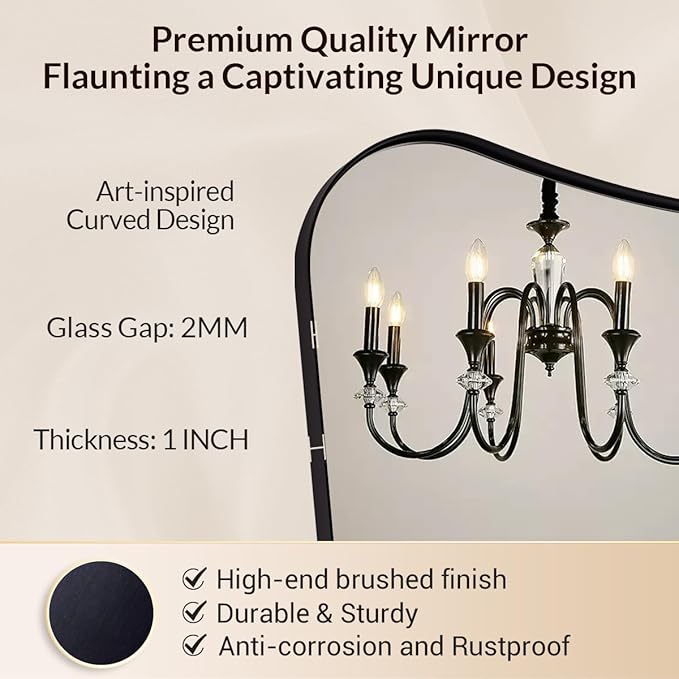 MIRRORTART Contemporary Black Bathroom Wall Mirrors, 24x40'' Asymmetrical Scalloped Butterfly Rectangle Mirror in 1'' Stainless Steel Metal Frame for Home Decor Wall Mounted Vertical Only