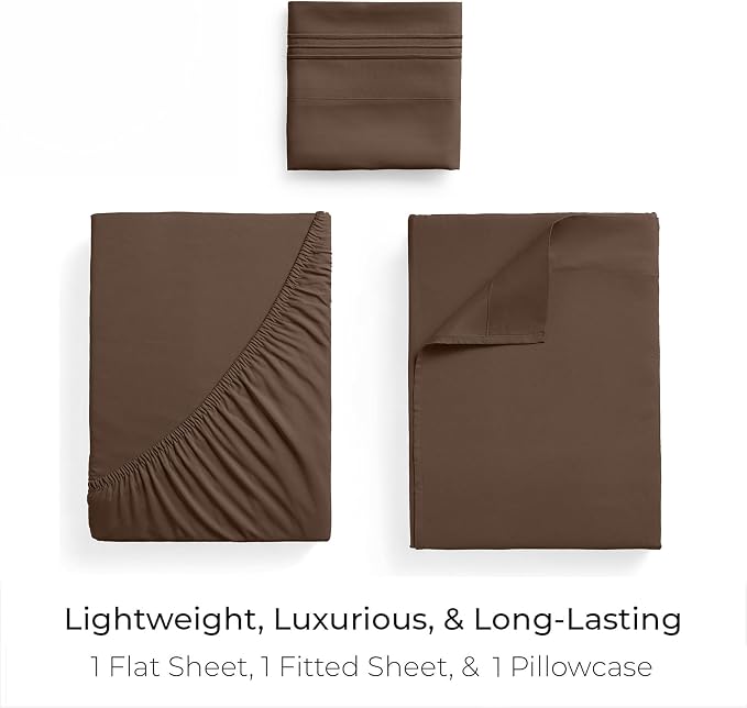 Mellanni Twin XL Sheets Set - 3 PC Iconic Collection Bedding - Hotel Luxury, Extra Soft, Cooling Bed Sheets - Wrinkle, Fade, Stain Resistant (Twin Extra Long, Brown)