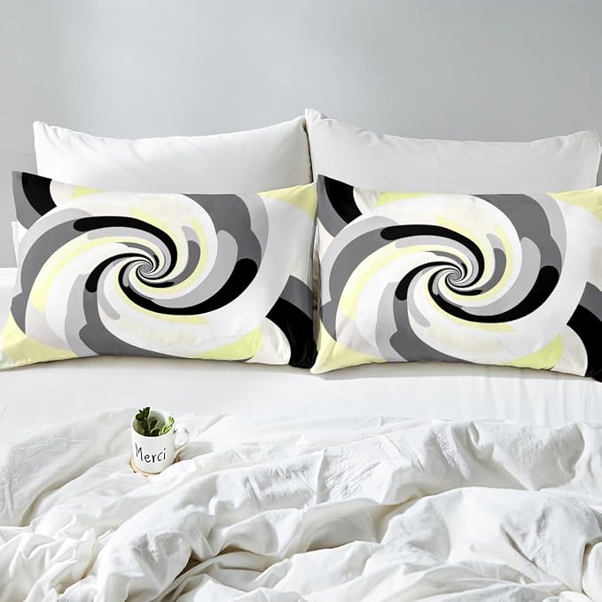 Erosebridal Geometric Circles Duvet Cover Queen for Kids Teens Adults,Yellow Grey Black White Comforter Cover,Abstract Art Bedding Set,Mid Century Minimalist Bed Set with 2 Pillowcases Bedroom Decor