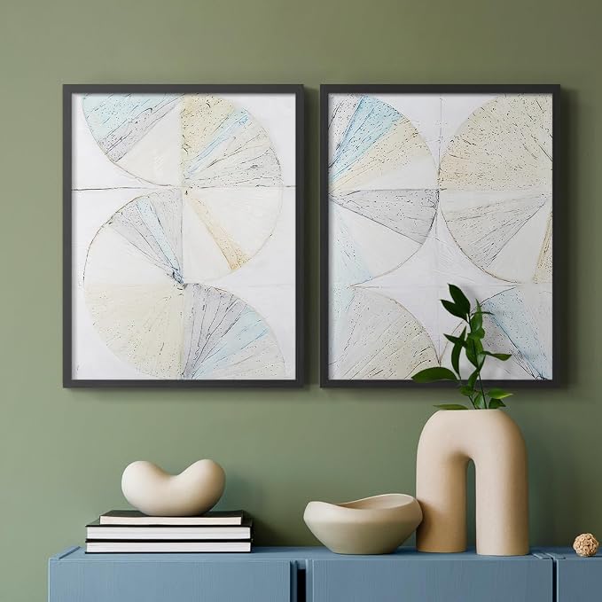 Renditions Gallery Set of 2 Peel & Stick Framed Prints, Geometric Abstract Wall Art, Pie Chart Color Wheels Wall Decor, Re-Stickable - Ready to Hang - 8"x10" - Black Frame LT588