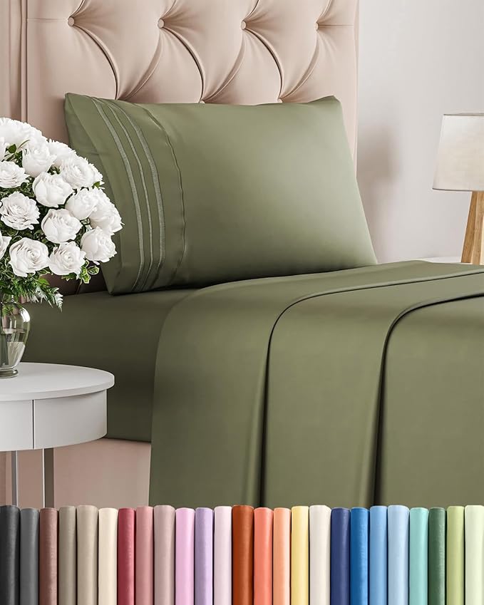 Twin Size 3 Piece Sheet Set - Comfy Breathable & Cooling Sheets - Hotel Luxury Bed Sheets for Women and Men - Deep Pockets, Easy-Fit, Soft and Wrinkle Free Sheets - Sage Green Oeko-Tex Bed Sheet Set