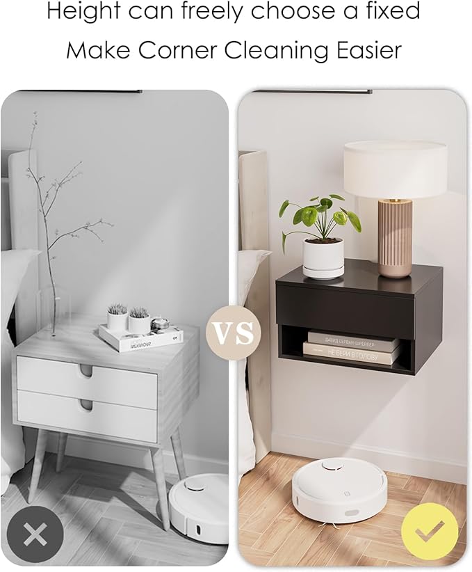 Floating Nightstand, Small Modern Floating Nightstand with Drawer, Floating Shelves for Bedroom, Bathroom (Black)