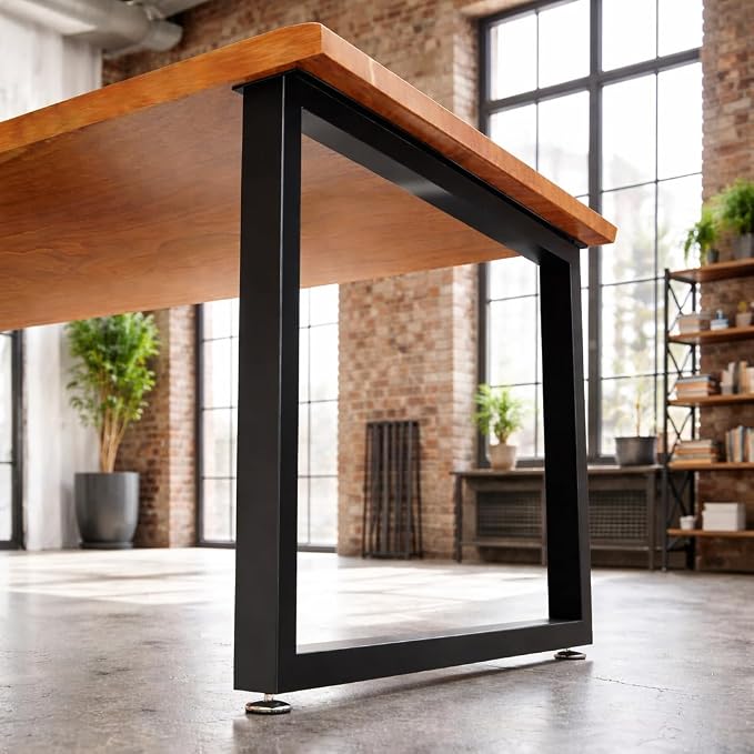 Table Legs 28”H x 35”W Heavy Duty Metal Furniture Legs Square for Dining Table Kitchen Table Office Desk Table Base Replacement with Adjustable Feet Pads Screws 1000 LBS Load Black Set of 2