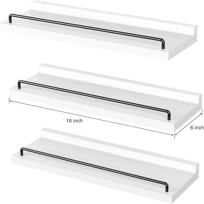 Floating Shelves for Wall Decor, White Shelves for Bathroom, Living Room, Bedroom, Picture Frames, Plants, Kitchen (Set of 3)