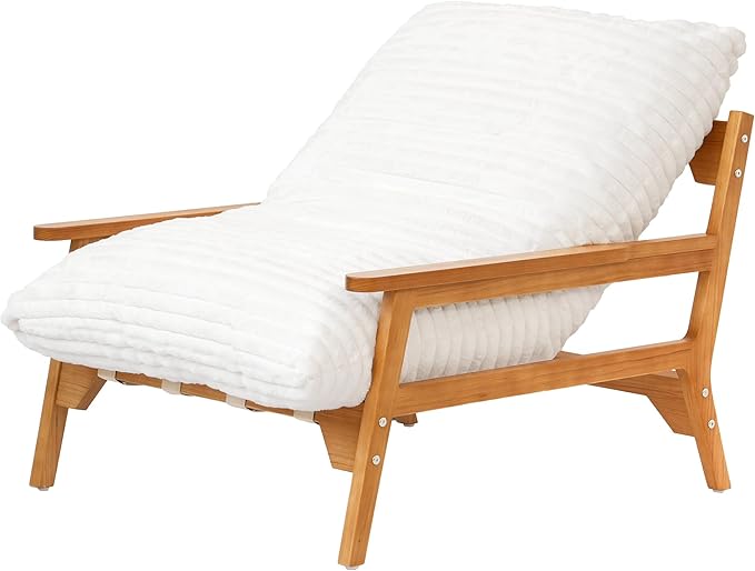 WJShome Modern Accent Chair, Comfy Chaise Lounge Chair with Ash Wood Armrest, Upholstered Armchair with Soft Cushion for Bedroom Balcony Lounge Reading Room, Beige