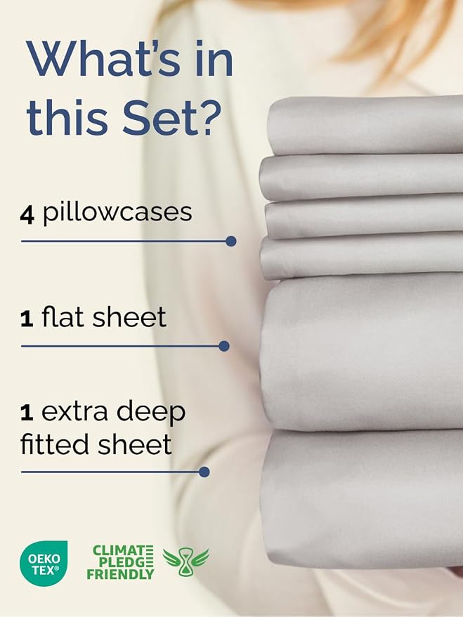 Extra Deep Full Sheet Set - 6 Piece Breathable and Cooling Sheets - Hotel Luxury Bedding for Women, Men, Kids & Teens - Easy Secure Fit - Soft, Wrinkle Free & Comfy - Extra Deep Pockets - French Grey