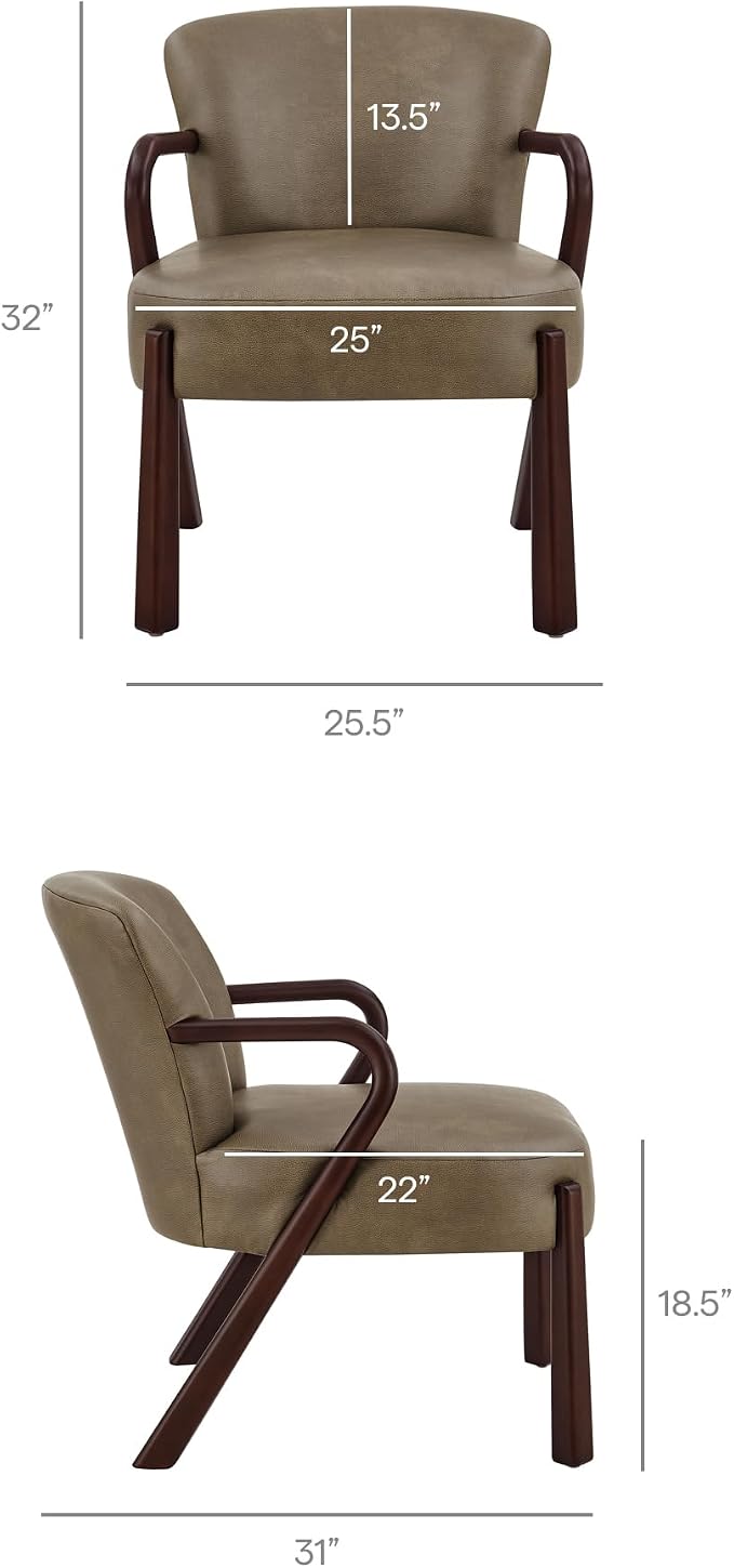 Modway Arden Faux Leather Upholstered Accent Armchair in Mushroom – Mid-Century Modern Lounge Chair with Curved Wood Frame