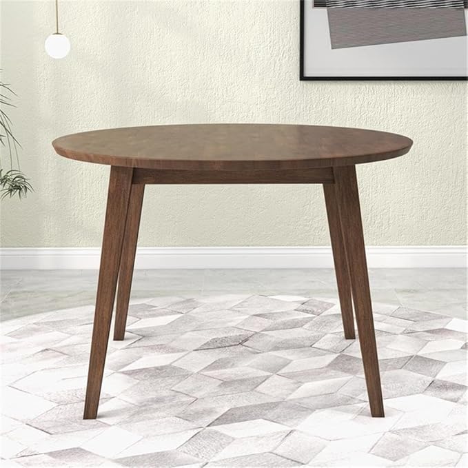 Pemberly Row Round Walnut Dining Kitchen Table, Mid Century Modern Charlotte Wood Top Table with Wood Legs 43" for Kitchen Dining Room Office Conference 2 to 5 People