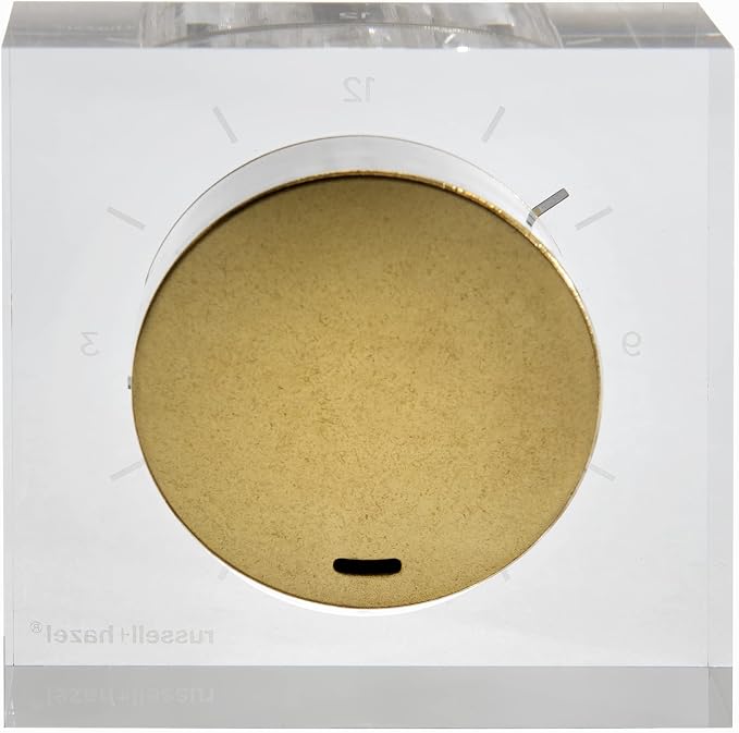 RUSSELL+HAZEL Acrylic and Gold Desk Clock, 4" W x 4" L x 1.25" D, Elegant Home Decor and Office Decor, Etched Face with Gold Toned Brass, Compact Shelf Decor for Upscale Spaces, 1-Count (105521)