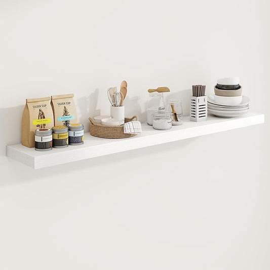 55in Floating Shelves for Wall, 55"W x 9.25"D x 1.5"H, Long Wall Mounted Engineered Wood Shelves with Invisible Brackets for Living Room, Bedroom, Bathroom, Kitchen Decor and Storage, White