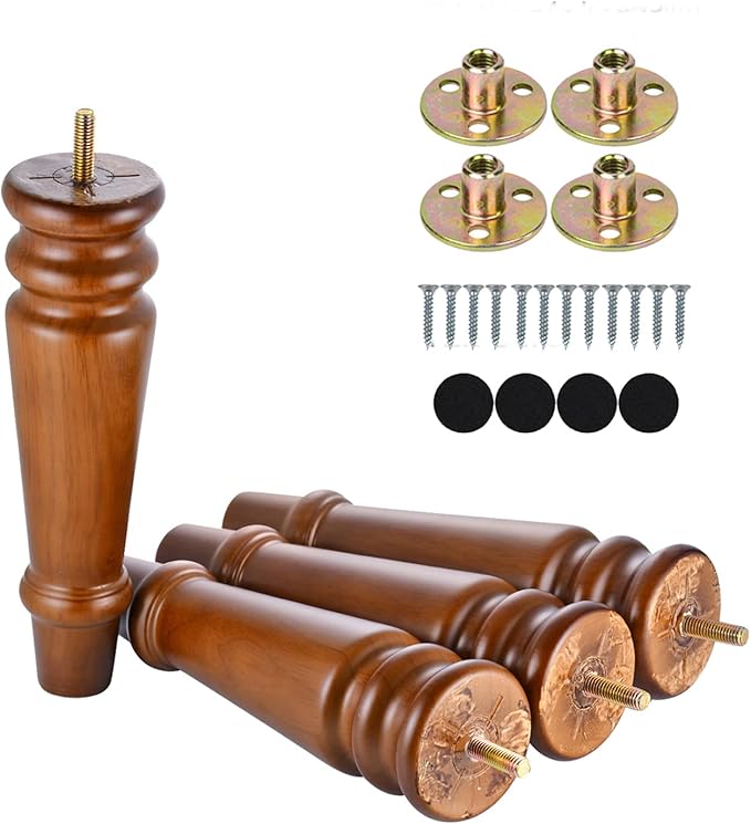 Maricome 8 Inch Furniture Legs Set of 4 Pre-drilled M8 Bolt Wood Replacement Sofa Legs for Cabinet Couch Chair Mid Century Screw in