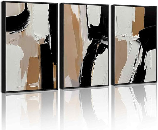 KUVIOKE Black Abstract Shapes Framed Canvas Wall Art Minimalist Graffiti Pastel Wall Decor Modern Illustration Art Painting for Bedroom Dining Room 16x24in (Black Framed)