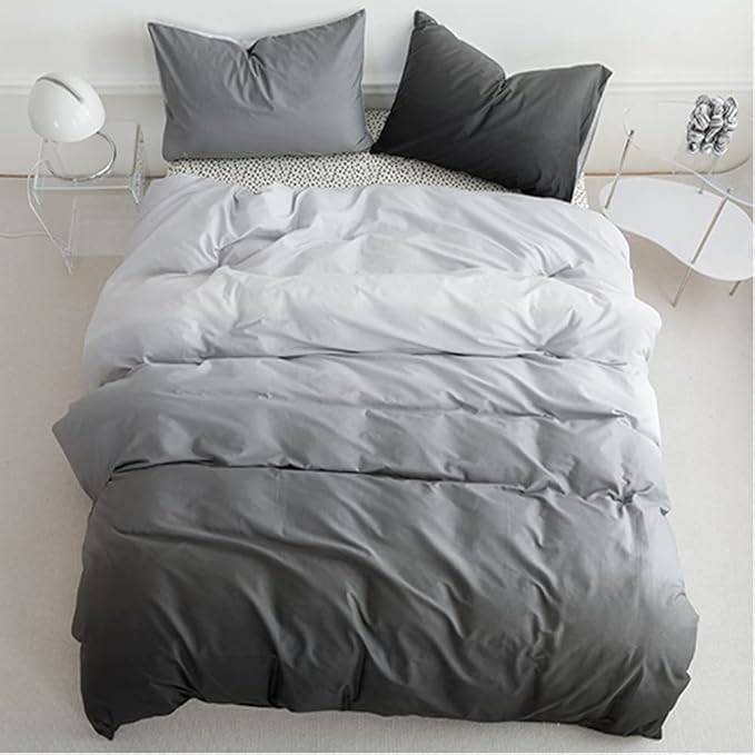 Pureant White Grey Gradient Comforter Sets Twin Women Men Solid White and Grey Bedding Comforters Cotton Modern Plain Dark Gray Gradient Quilts Watercolor Art Bedding Soft Sliver Grey Blankets Warm