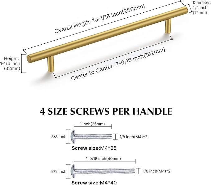 Haliwu 100 Pack Cabinet Handles Brass Gold Cabinet Pulls 7-1/2 Inch Hole Center Drawer Pulls Modern Bar Dresser Handles for Bathroom Kitchen Bedroom