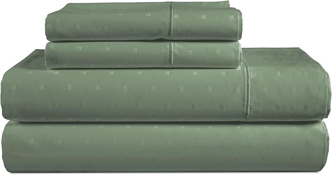 LANE LINEN 100% Egyptian Cotton Bed Sheets - 4PC Full Sheets Set, Long Staple Bedding Sheets, Sateen Weave, Luxury Hotel Sheets, Fits Upto 16" Mattress, Swiss Dot - Iceberg Green