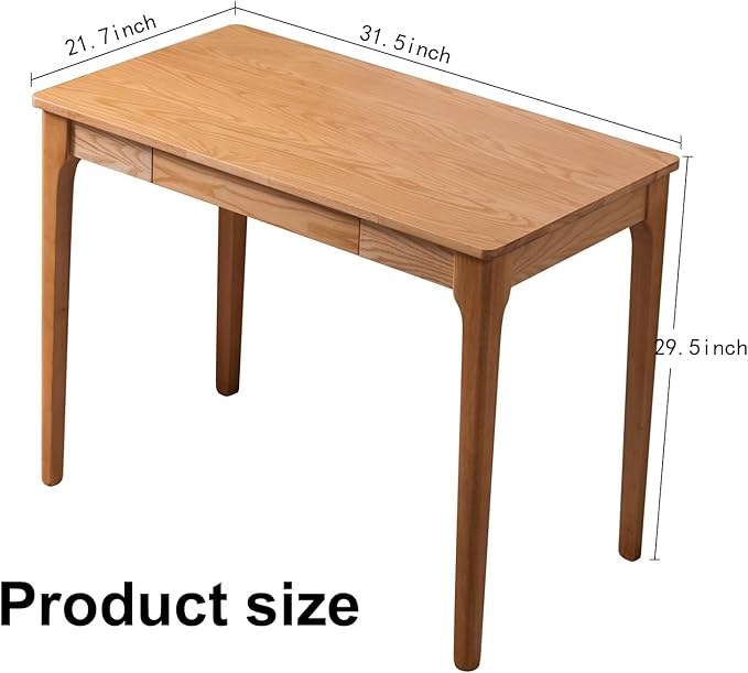 Solid Wood Desk with Drawers, Home Office Desk for Small Spaces, Gaming Work Study Desk, Student PC Desk for Bedroom, Easy to Assemble (Wood Color, 31.5 inch)