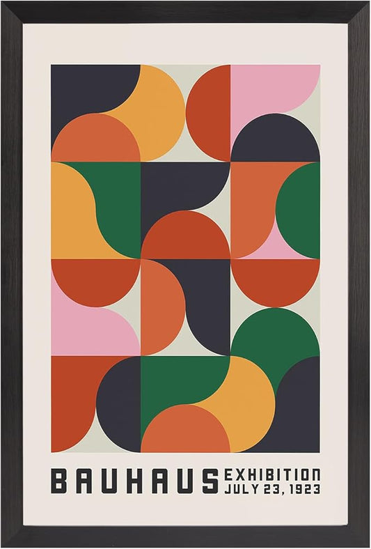 LZMXWX Vintage Bauhaus Exhibition Poster July 23 1923 Geometric Abstract Design With Colorful Shapes Canvas Wall Art Maximalist Prints For Home Bedroom Dorm Wall Decor 8x12in Black Framed Flat
