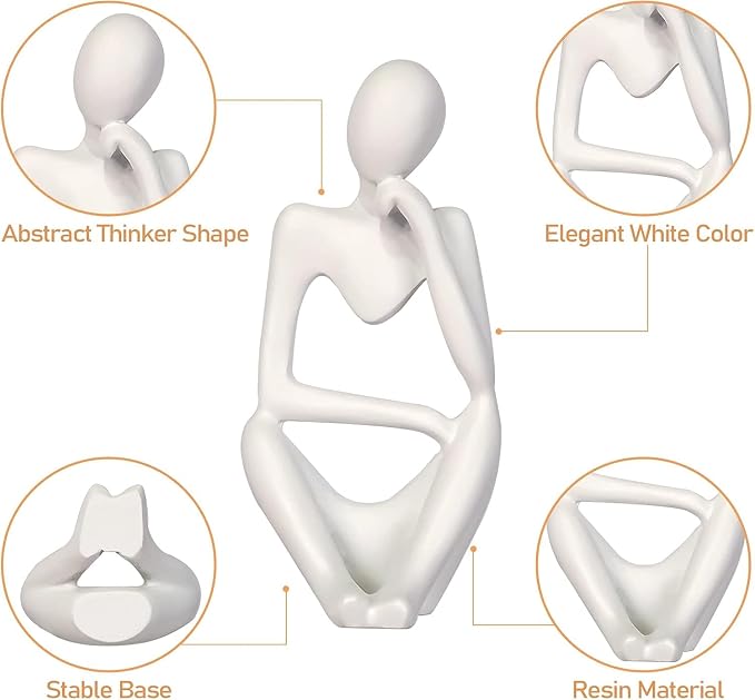 Creative Resin Thinker Minimal Abstract Art Sculpture Statue Figurines Home Office Bookshelf Desktop Decor (White, Right, Small)