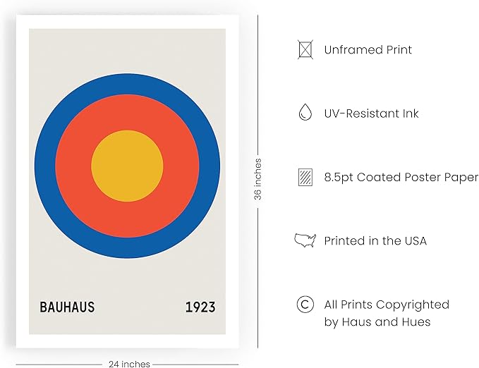 HAUS AND HUES Bauhaus Poster – Colorful Geometric Wall Art, Abstract Circle Print, Contemporary Decor for Living Room (Unframed 24x36)